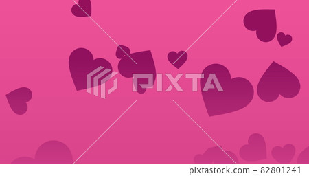 Purple hearts floating upwards on a pink background 82801241