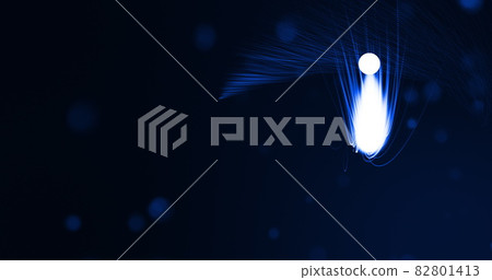 Glowing blue beams of light curving on black background with defocussed blue spots Glowing blue beams of light curving on black background with defocussed blue spots 82801413