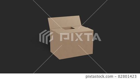 Brown carboard box moving quickly into into shot and opening on black background Brown carboard box moving quickly into into shot and opening on black background 82801423