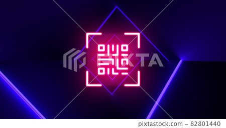 Image of flickering pink QR code with blue neon lines. 82801440