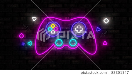 Neon Gaming icons on black background 4k Neon Gaming icons on black background 4k 82801547