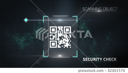 QR code scanner data processing against blue background QR code scanner data processing against blue background 82801578