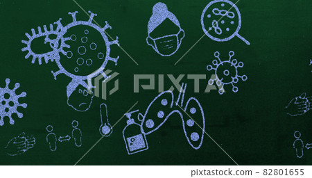 Coronavirus cells mask lungs social distancing floating blue icons 82801655