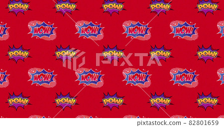 Image of multiple vintage comic cartoon speech bubbles with Wow! and Pow! text moving Image of multiple vintage comic cartoon speech bubbles with Wow! and Pow! text moving 82801659