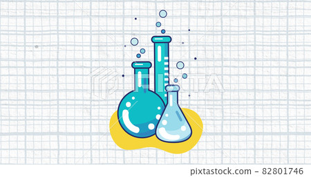 Image of several test tubes and beakers with blue grid on a white background Image of several test tubes and beakers with blue grid on a white background 82801746