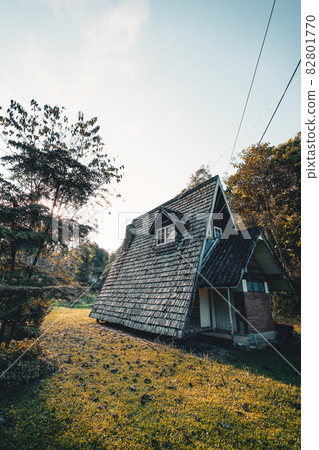 A-Frame cabin in summer morning A-Frame cabin in summer morning 82801770