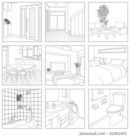Interior line drawing vector illustration. 82802045