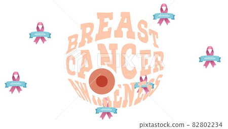 Composition of pink breast cancer ribbons on white background Composition of pink breast cancer ribbons on white background 82802234