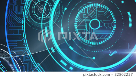 Image of digital circuit board with glowing green circles scopes Image of digital circuit board with glowing green circles scopes 82802237