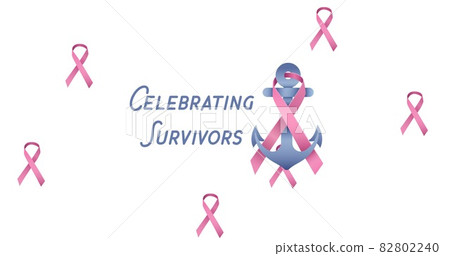 Composition of pink breast cancer ribbons on white background 82802240
