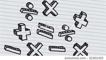 Mathematical symbols against white lined paper Mathematical symbols against white lined paper 82802485