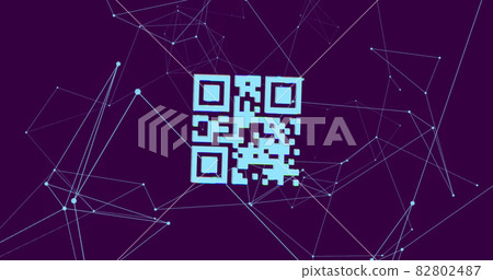 QR code scanner over network of connections against blue background QR code scanner over network of connections against blue background 82802487