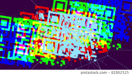 QR code scanner over network of connections against blue background QR code scanner over network of connections against blue background 82802525