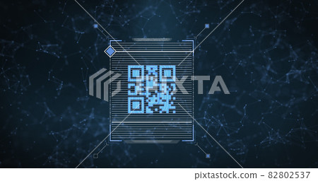 QR code scanner over network of connections against blue background QR code scanner over network of connections against blue background 82802537