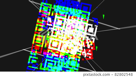 QR code scanner and spinning lines against black background QR code scanner and spinning lines against black background 82802548