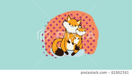 Composition of fox family smiling on green background 82802581