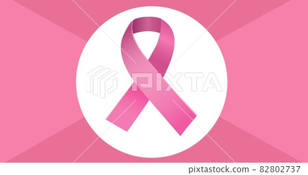 Composition of pink breast cancer ribbon on pink background 82802737
