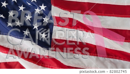 Composition of breast cancer text and usa flag 82802745