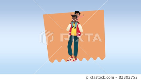 Composition of family smiling on blue background 82802752