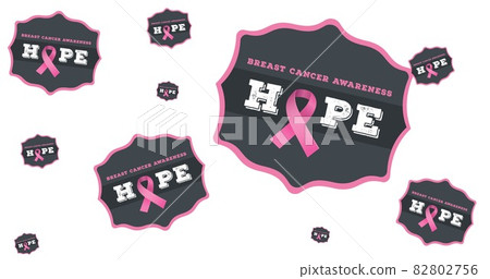 Composition of pink ribbon logo and hope text on white background 82802756