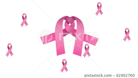 Composition of pink breast cancer ribbons on white background Composition of pink breast cancer ribbons on white background 82802760