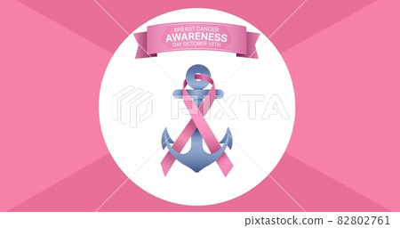 Composition of pink breast cancer ribbon on pink background 82802761