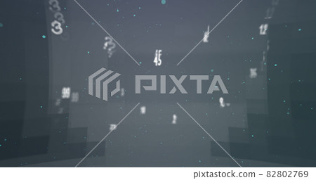 Digital image of random alphabets and numbers moving and changing against grey background Digital image of random alphabets and numbers moving and changing against grey background 82802769