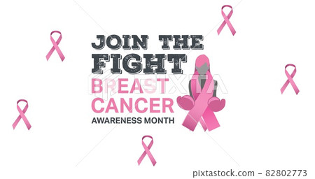 Composition of pink breast cancer ribbons on white background Composition of pink breast cancer ribbons on white background 82802773
