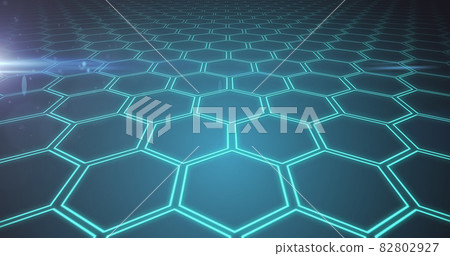 Image of network of interconnected glowing green hexagons 82802927