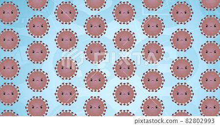 Composition of covid 19 virus cells over digital icons on blue background 82802993