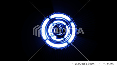 Image of hypnotic motion of glowing white and blue concentric circles 82803060