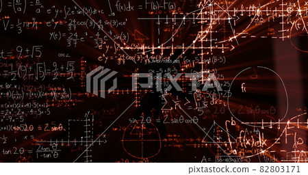 Mathematical equations floating against black background 82803171