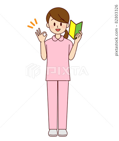 Female nurse showing beginner OK 82803326