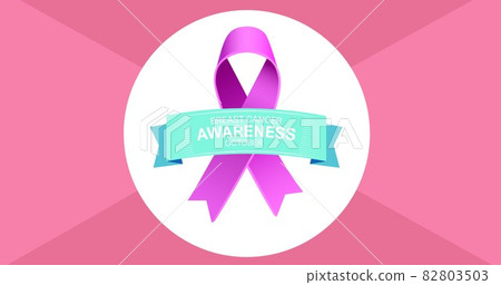 Composition of blue breast cancer ribbon on pink background Composition of blue breast cancer ribbon on pink background 82803503