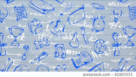 School concept texts against school concept icons on white lined paper 82803551