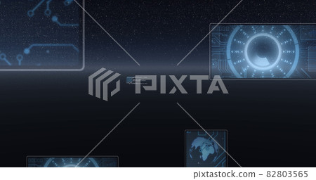 Image of scope scanning, statistics recording, globe spinning and data processing on screens Image of scope scanning, statistics recording, globe spinning and data processing on screens 82803565