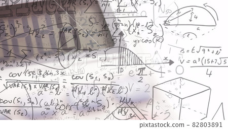 Image of mathematical equations moving on white background Image of mathematical equations moving on white background 82803891
