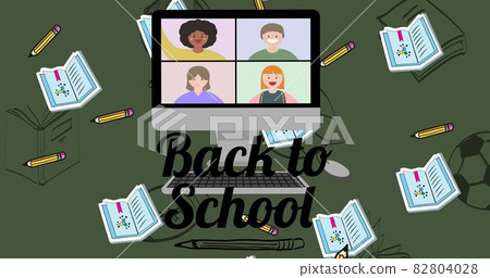Image of back to school text over school items icons on green background Image of back to school text over school items icons on green background 82804028