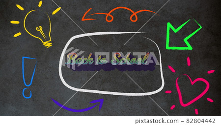 Digital image of welcome back to school text and school concept icons against grey background 82804442