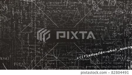 Digital image of data processing against mathematical equations on black background 82804491