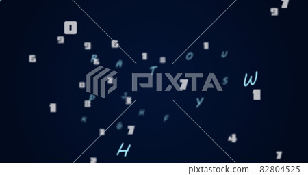 Image of numbers and letters changing on dark blue background 82804525