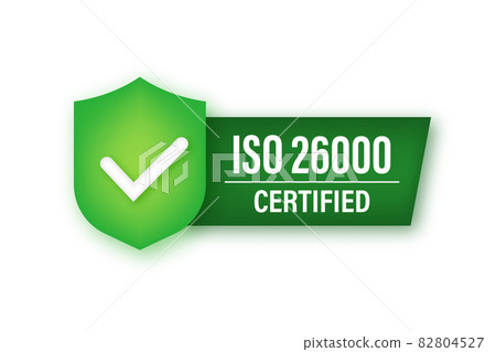 ISO 260000Certified badge neon icon. Certification stamp. Vector stock illustration. 82804527