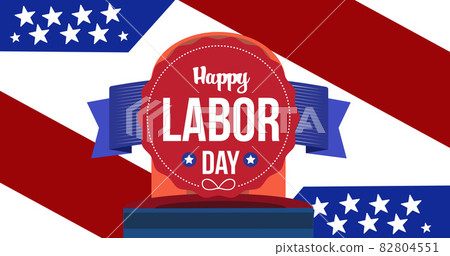 Image of happy labour day text and siren light over red, white and blue american flag elements Image of happy labour day text and siren light over red, white and blue american flag elements 82804551