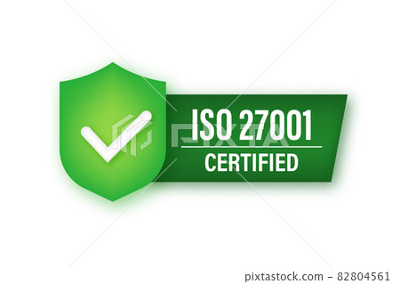 ISO 27001 Certified badge neon icon. Certification stamp. Vector stock illustration. 82804561