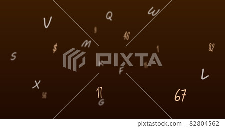 Digital image of multiple changing numbers and alphabets against brown background Digital image of multiple changing numbers and alphabets against brown background 82804562