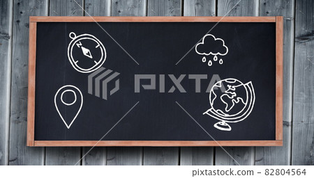 Geographical icons against black board Geographical icons against black board 82804564
