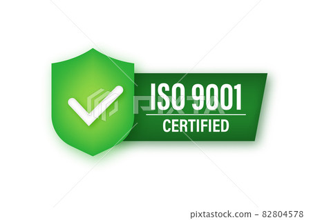 ISO 9001 Certified badge, icon. Certification stamp. Vector stock illustration. ISO 9001 Certified badge, icon. Certification stamp. Vector stock illustration. 82804578