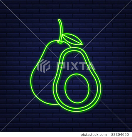 Neon vector avocado illustration. Whole and cut out avocado. Vector stock illustration. 82804660