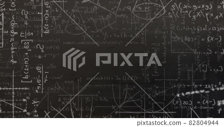 Digital image of data processing against mathematical equations on black background Digital image of data processing against mathematical equations on black background 82804944
