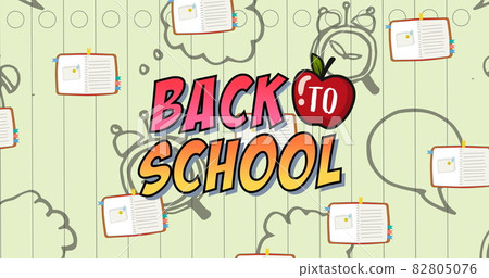 Image of back to school text over school items icons 82805076